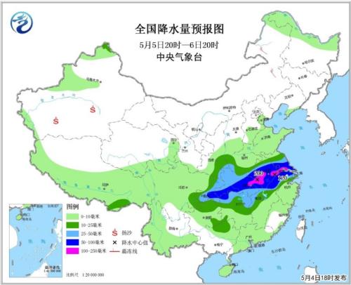 全国降水量预报图(5月5日20时-6日20时)图片来源:中央气象台 今日立夏:南方迎新一轮强降雨 多部门部署防汛