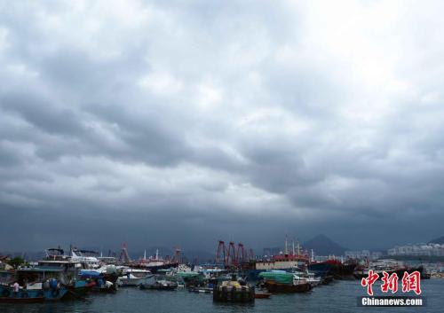 9月12日中午,香港天空乌云密布,大批渔船停泊筲箕湾避风塘。记者 洪少葵 摄 台风“百里嘉”今日登陆 琼州海峡全线停航