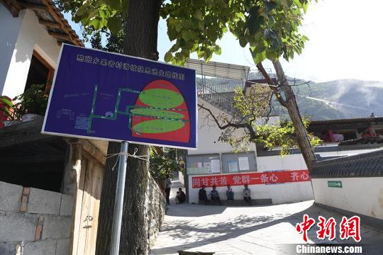 图为果者村里路旁的墙上、果树上,多处贴有逃生标示。 杨艳敏 摄 甘肃舟曲“痛定思痛”监测预警滑坡泥石流渐显成效